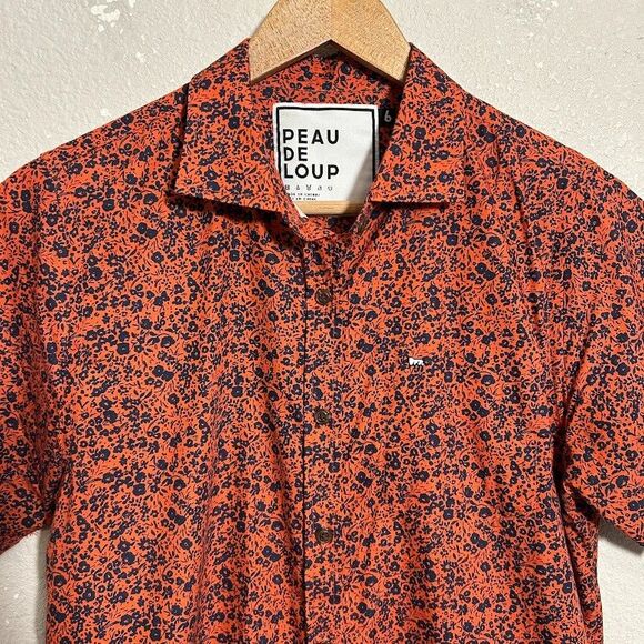 Peau De Loup Women Short Sleeve Button Up Top 6 Floral Blouse Red Navy Blue - Picture 4 of 7